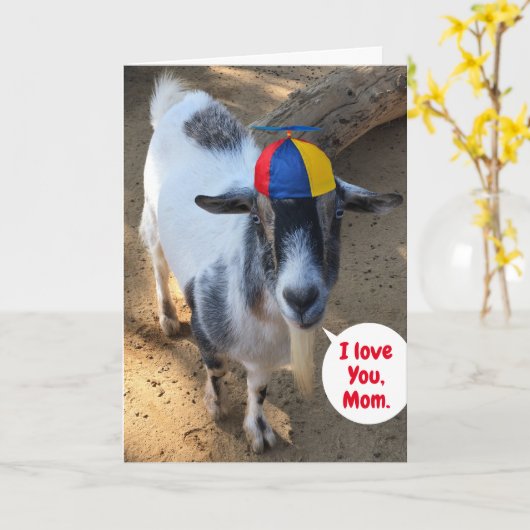 かわいいヤギお気に入りのフォトキッド母の日 カード (黄色い花)