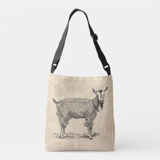 かわいいヤギとベルイラストレーションアンティーク台 クロスボディバッグ (裏面)