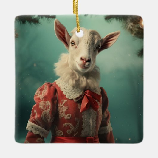 かわいいヤギのオーナメントデコール、ヤギ愛好家への贈り物 セラミックオーナメント (正面)