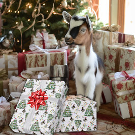 かわいいヤギのクリスマスツリー飾ズ ラッピングペーパー