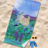 かわいいヤギのモノグラム ビーチタオル