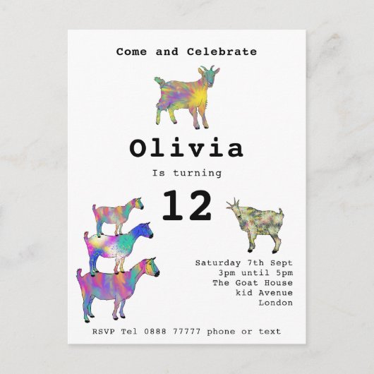かわいいヤギの女の子の誕生日パーティーの予算 インビテーションポストカード (正面)