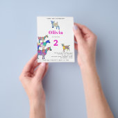 かわいいヤギの女の子の2歳の誕生日パーティー ピンク チラシ (手)