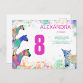 かわいいヤギの女の子8th誕生日パーティー インビテーションポストカード (正面/裏面)
