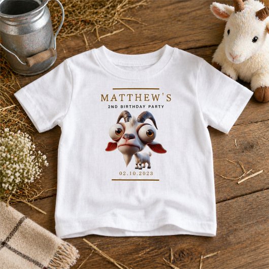 かわいいヤギの農場動物の2歳の誕生日パーティー ベビーTシャツ