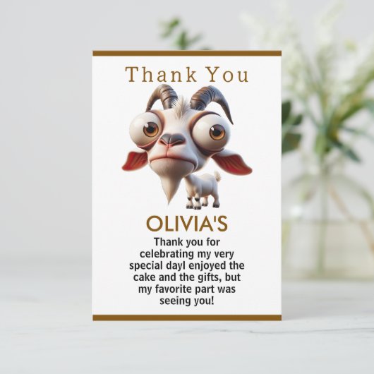 かわいいヤギの飼育動物2nd誕生日パーティー サンキューカード (スタンド正面)