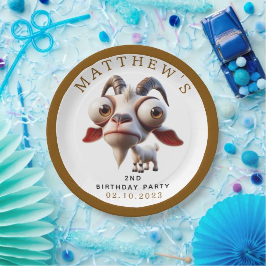 かわいいヤギの飼育動物2nd誕生日パーティー ペーパープレート (パーティー)