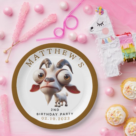 かわいいヤギの飼育動物2nd誕生日パーティー ペーパープレート (パーティー)