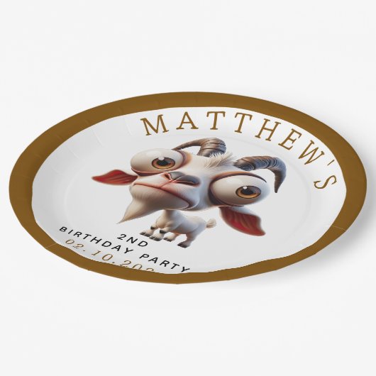 かわいいヤギの飼育動物2nd誕生日パーティー ペーパープレート (アングル)