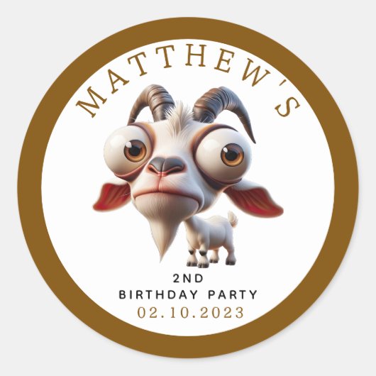 かわいいヤギの飼育動物2nd誕生日パーティー ラウンドシール (正面)