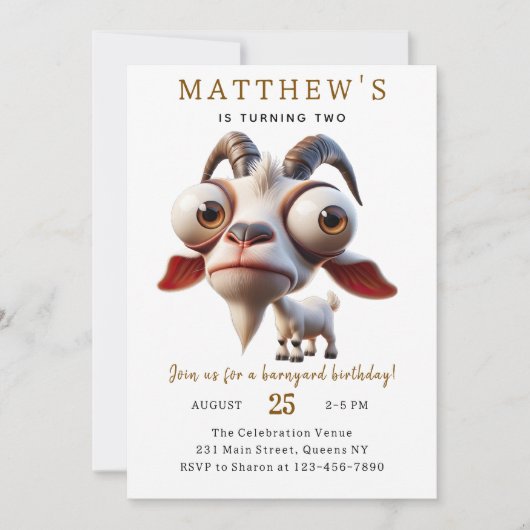 かわいいヤギの飼育動物2nd誕生日パーティー 招待状 (正面)