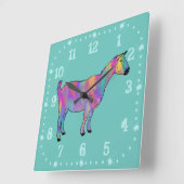 かわいいヤギカラフルの動物アート スクエア壁時計 (傾斜)