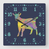 かわいいヤギカラフルファーム動物アート スクエア壁時計 (正面)
