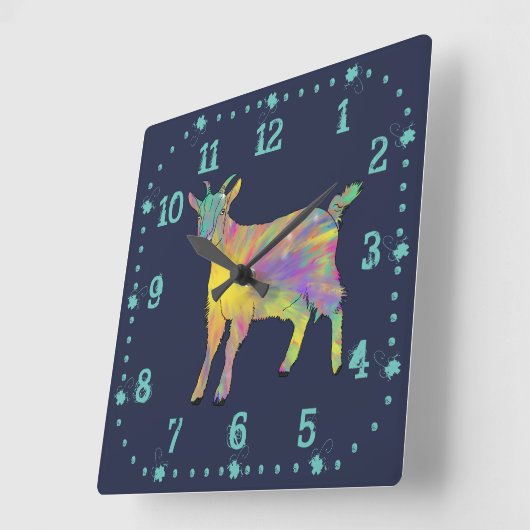 かわいいヤギカラフルファーム動物アート スクエア壁時計 (傾斜)