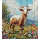 かわいいヤギカラフルヤギ牧草地 シャワーカーテン (正面)