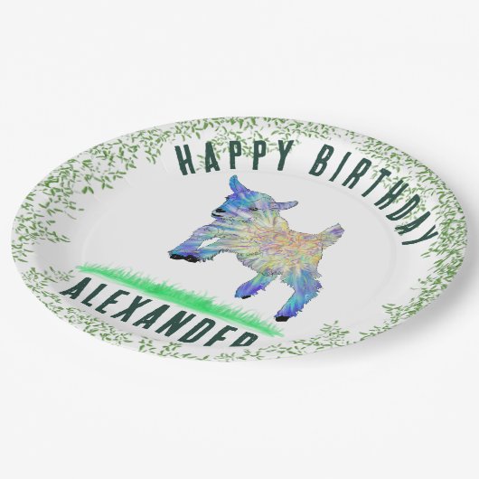 かわいいヤギハッピーバースデーパーティーパーソナライズされた名 ペーパープレート (アングル)
