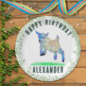 かわいいヤギハッピーバースデーパーティーパーソナライズされた名 ペーパープレート