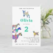 かわいいヤギ女の子2nd誕生日パーティー カラフル 招待状 (スタンド正面)