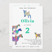 かわいいヤギ女の子2nd誕生日パーティー カラフル 招待状 (正面/裏面)