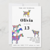 かわいいヤギ女子バースデーパーティカラフルー 招待状 (正面)