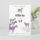かわいいヤギ女子バースデーパーティカラフルー 招待状 (スタンド正面)