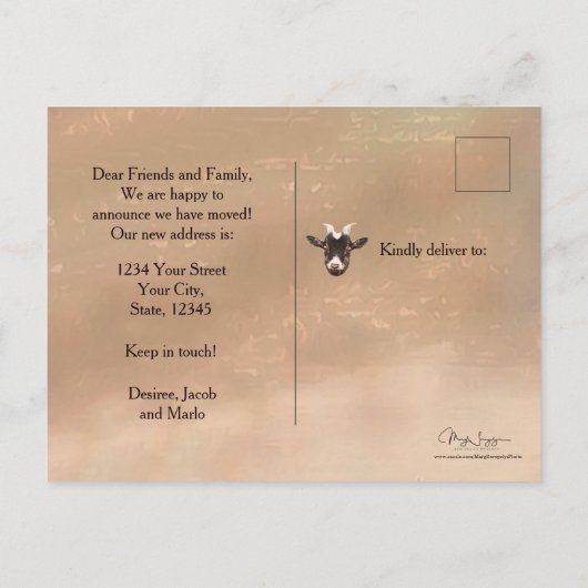 かわいいヤギ引越し新しい住所の予算 ポストカード (裏面)