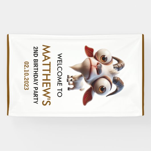 かわいいヤギ牧場動物2nd誕生日パーティーへようこそ 横断幕 (横)