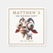 かわいいヤギ牧場動物2nd誕生日パーティー スタンダードカクテルナプキン (正面)