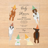 かわいいヤギ畑パーティー動物ヤギ赤ちゃんシャワー アクリル招待状 (正面)