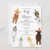 かわいいヤギ畑パーティー動物ヤギ赤ちゃんシャワー 招待状 (正面)