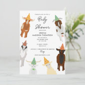かわいいヤギ畑パーティー動物ヤギ赤ちゃんシャワー 招待状 (スタンド正面)