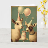 かわいいヤギ誕生日パーティーグリーティングカード カード (黄色い花)