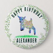 かわいいヤギ農場動物誕生日パーティー名 缶バッジ (正面)