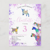 かわいいヤギ農場動物3歳の誕生日パーティー インビテーションポストカード (正面)