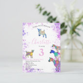 かわいいヤギ農場動物3歳の誕生日パーティー インビテーションポストカード (スタンド正面)