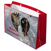 かわいいヤギ雪写真クリスマス ラージペーパーバッグ (裏面アングル)