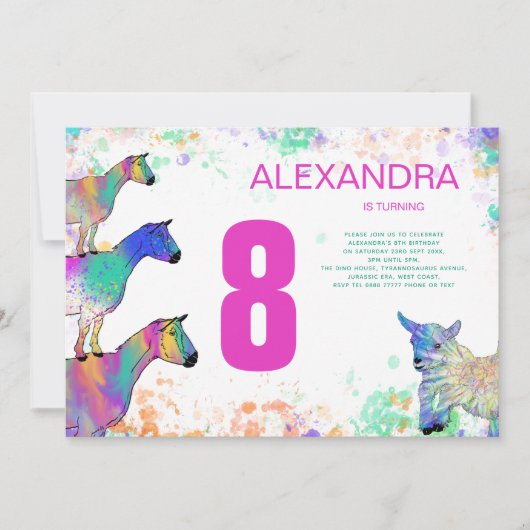 かわいいヤギ8th誕生日パーティー 招待状 (正面)