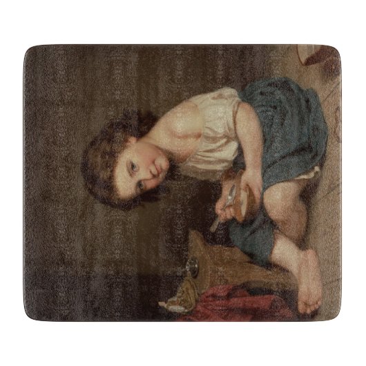 かわいいヤングガール食べズ・ブレックファースト(ヴィンテージ・アート) カッティングボード (正面)