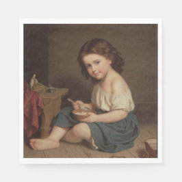 かわいいヤングガール食べズ・ブレックファースト(ヴィンテージ・アート) スタンダードランチョンナプキン