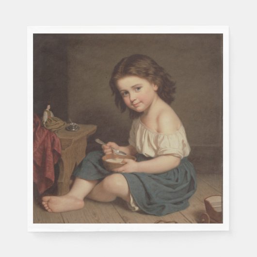 かわいいヤングガール食べズ・ブレックファースト(ヴィンテージ・アート) スタンダードランチョンナプキン (正面)