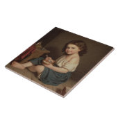 かわいいヤングガール食べズ・ブレックファースト(ヴィンテージ・アート) タイル (側面)