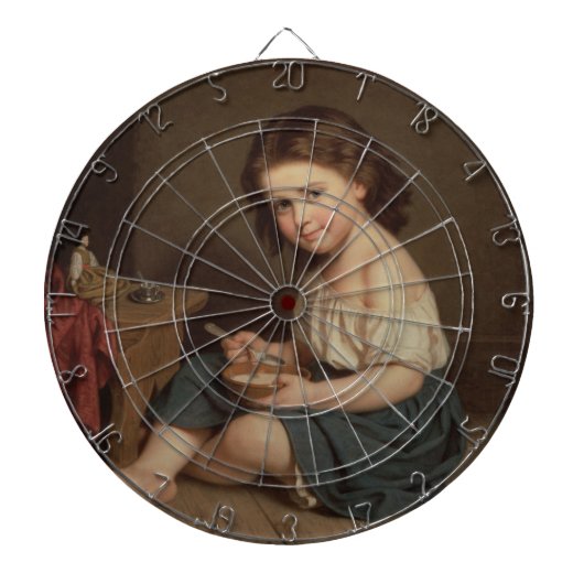 かわいいヤングガール食べズ・ブレックファースト(ヴィンテージ・アート) ダーツボード (正面)