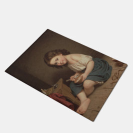 かわいいヤングガール食べズ・ブレックファースト(ヴィンテージ・アート) ドアマット