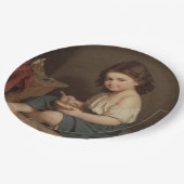 かわいいヤングガール食べズ・ブレックファースト(ヴィンテージ・アート) ペーパープレート (アングル)