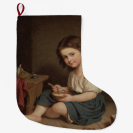 かわいいヤングガール食べズ・ブレックファースト(ヴィンテージ・アート) ラージクリスマスストッキング