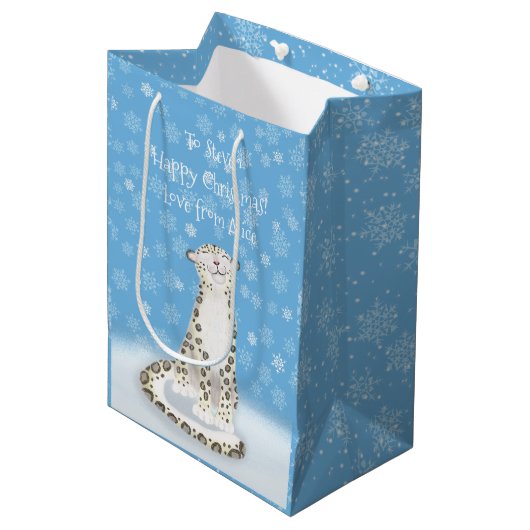 かわいいユキヒョウのクリスマス抱き枕 ミディアムペーパーバッグ (正面アングル)