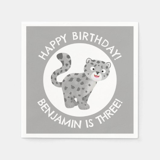 かわいいユキヒョウパーソナライズされたマンガの誕生日 スタンダードカクテルナプキン (正面)