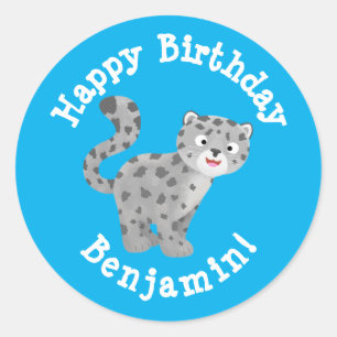 かわいいユキヒョウパーソナライズされたマンガの誕生日 ラウンドシール