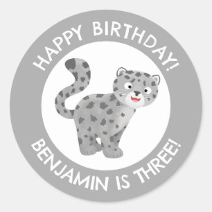 かわいいユキヒョウパーソナライズされたマンガの誕生日 ラウンドシール