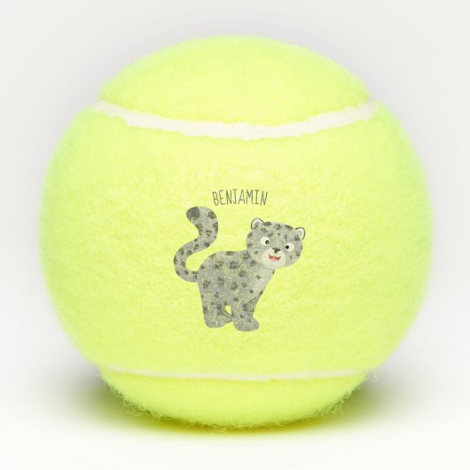 かわいいユキヒョウ漫画イラストレーション テニスボール (裏面)